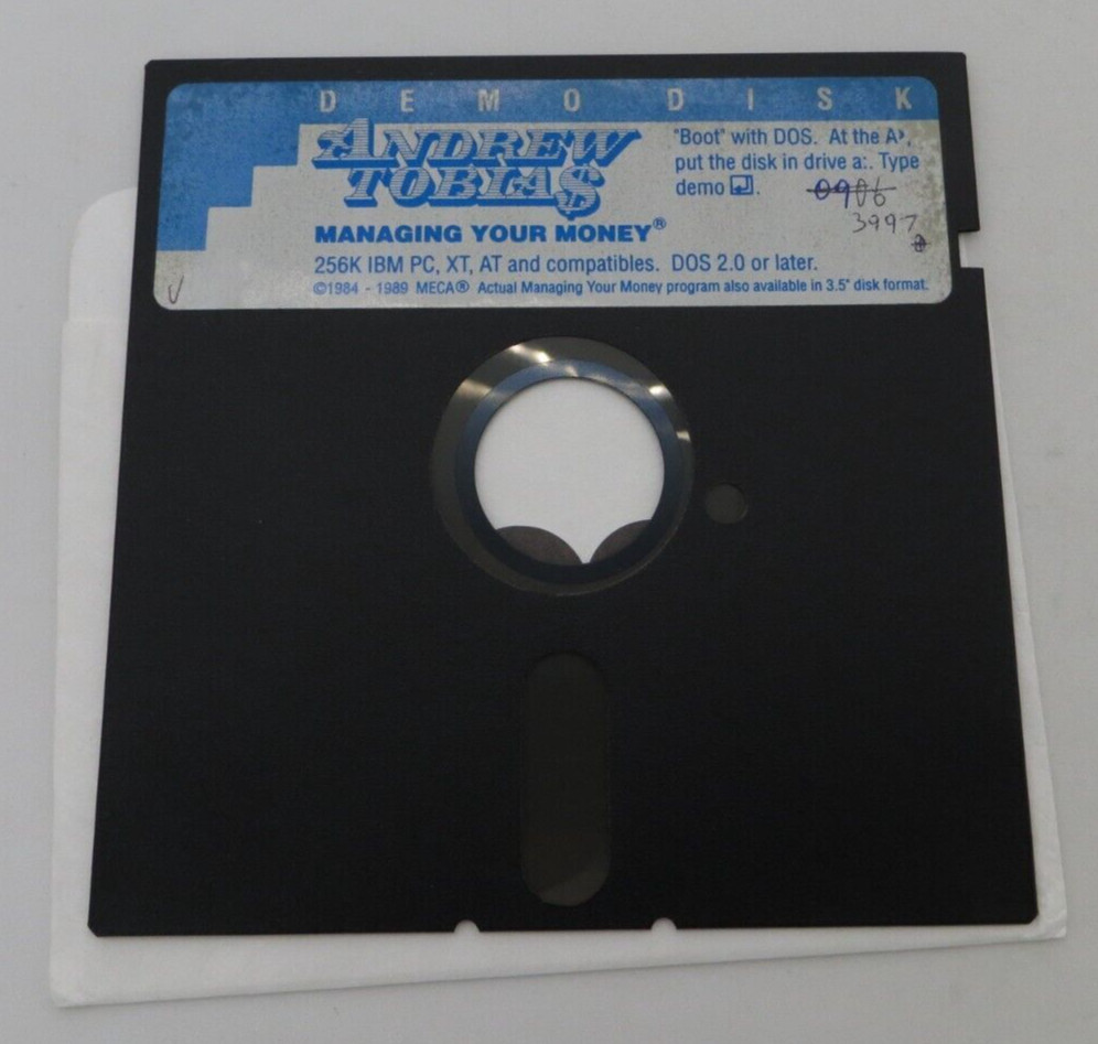 Andrew Tobia$ Managing Your Money 5.25" Floppy Disk computer program demo disc *
