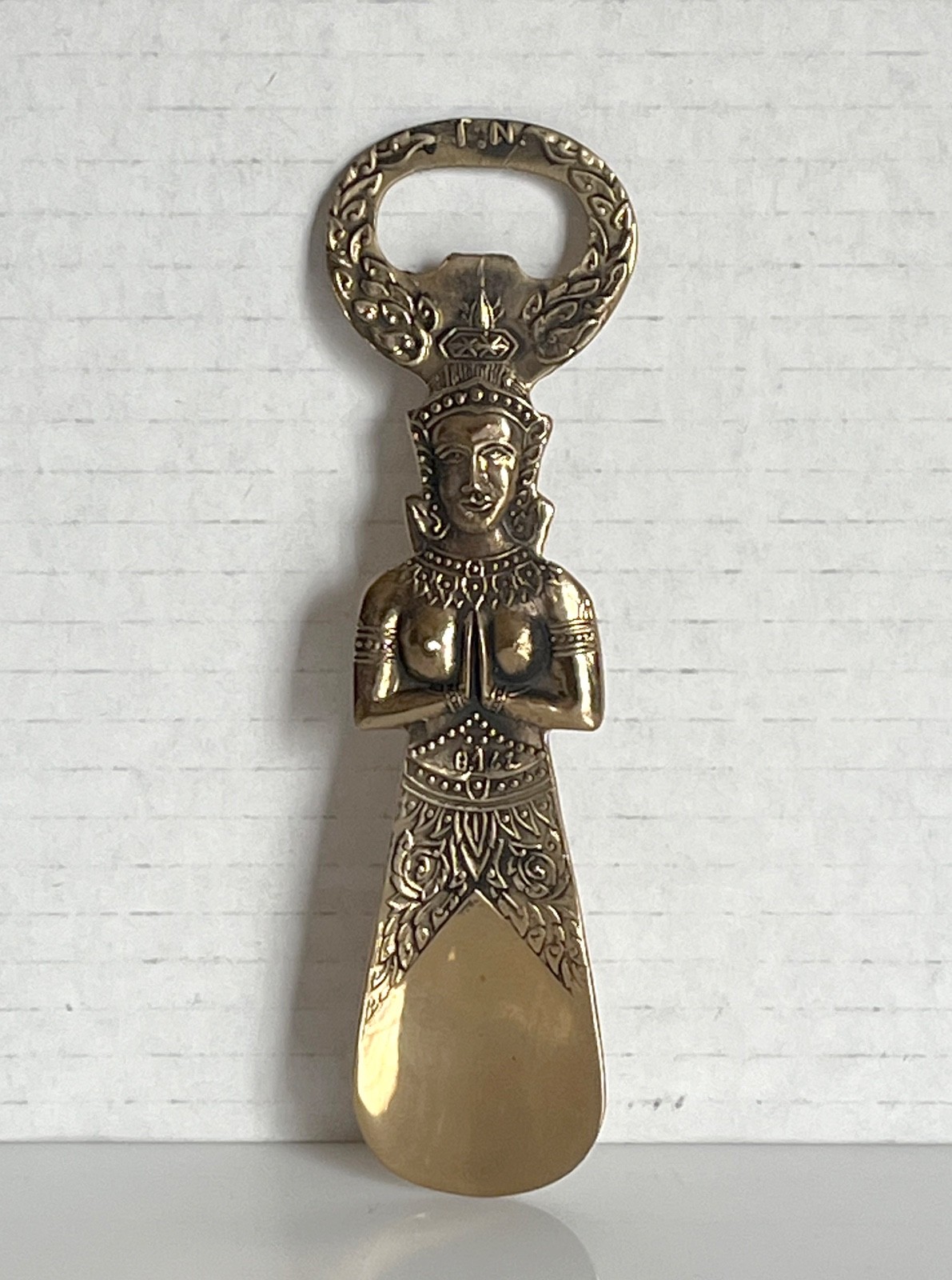 VTG Solid Brass Thai Goddess 5 1/4" Bottle Opener Shoe Horn. Near Mint