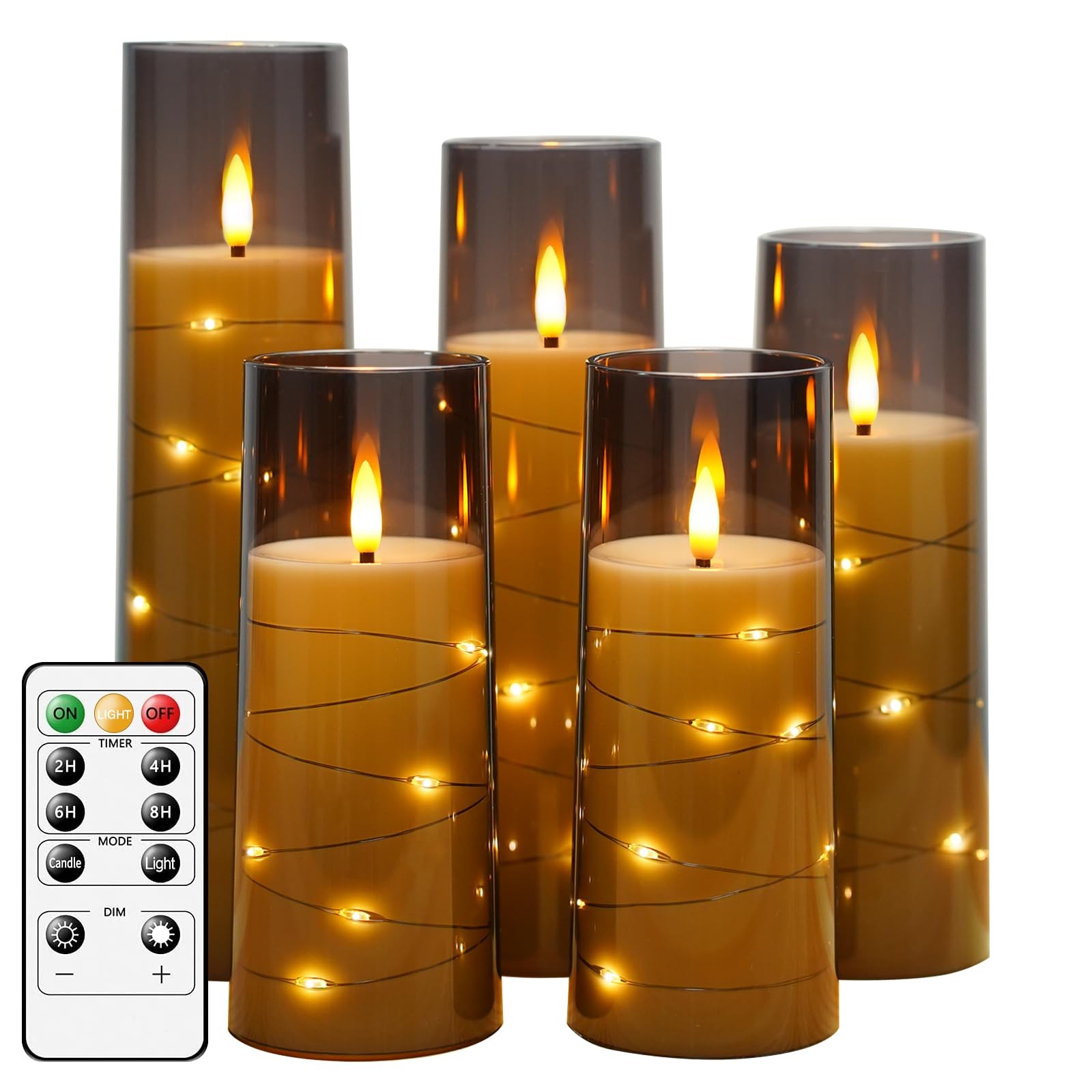 kakoya Flameless LED Candles with Timer 5 Pc Flickering Flameless Candles for Ro