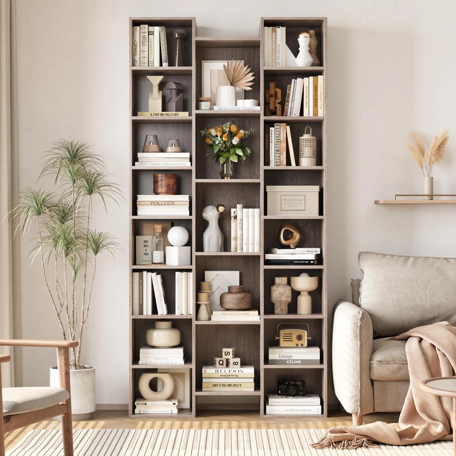 Modern 72" Tall 21 Cube Bookcase Storage Organizer Display Shelves Oak Cabinet