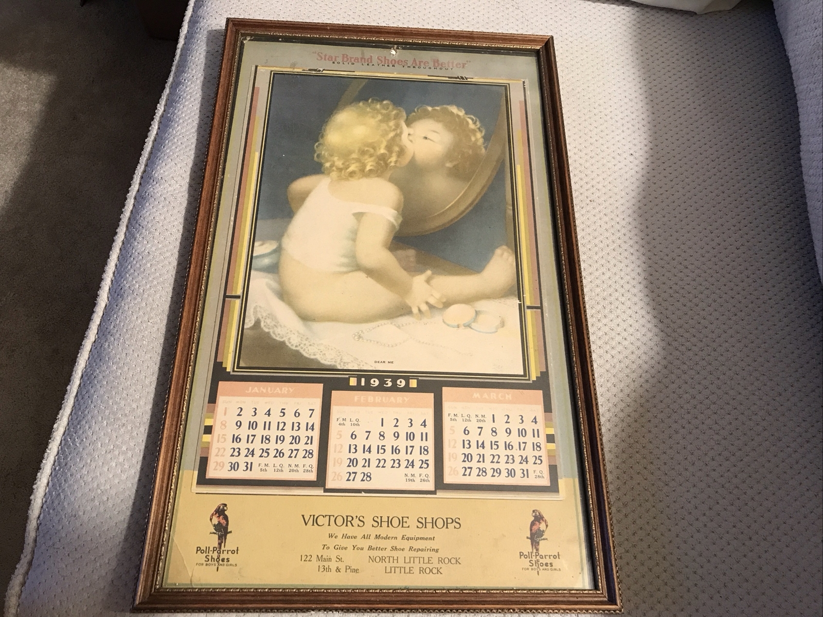 1939 VICTOR’S STAR BRAND SHOE SHOPS VINTAGE CALENDAR, LITTLE ROCK, ARKANSAS