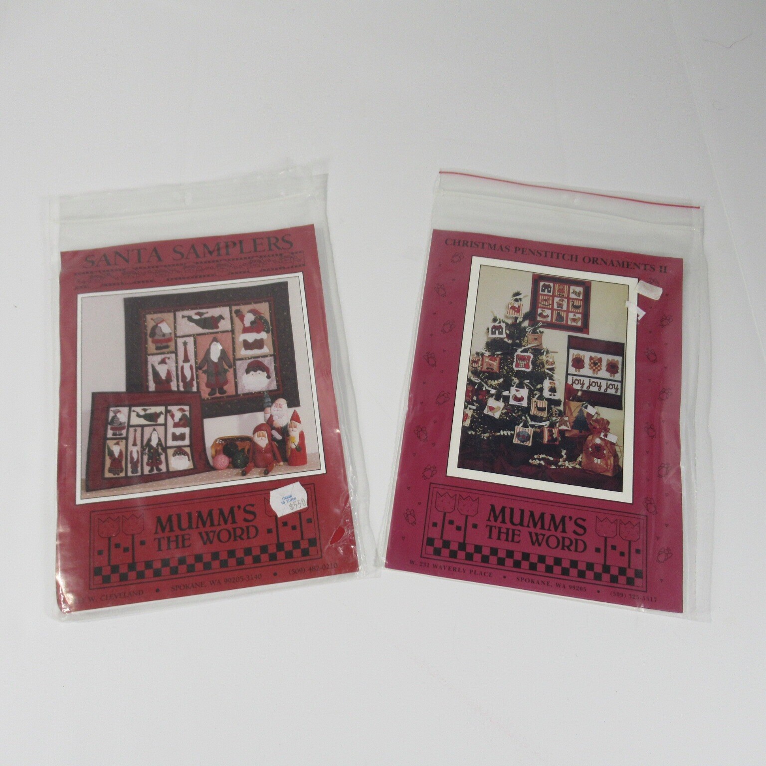 Lot of 2 Mumm's The Word Christmas Patterns: Santa Sampler, Penstitch Ornaments