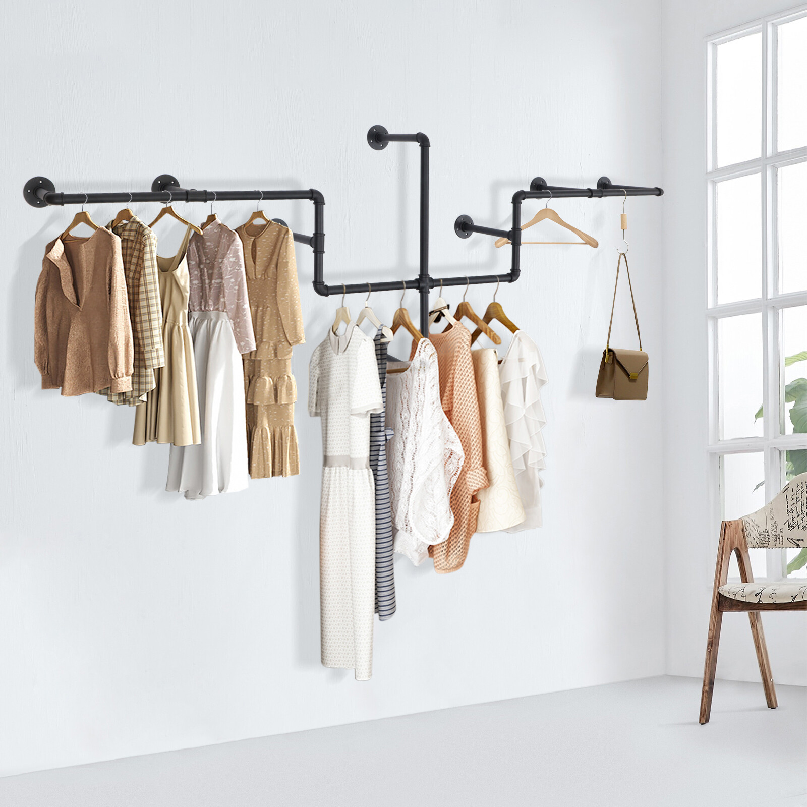 Industrial Metal Garment Display Hanger Wall Mounted Clothes Storage Rack US