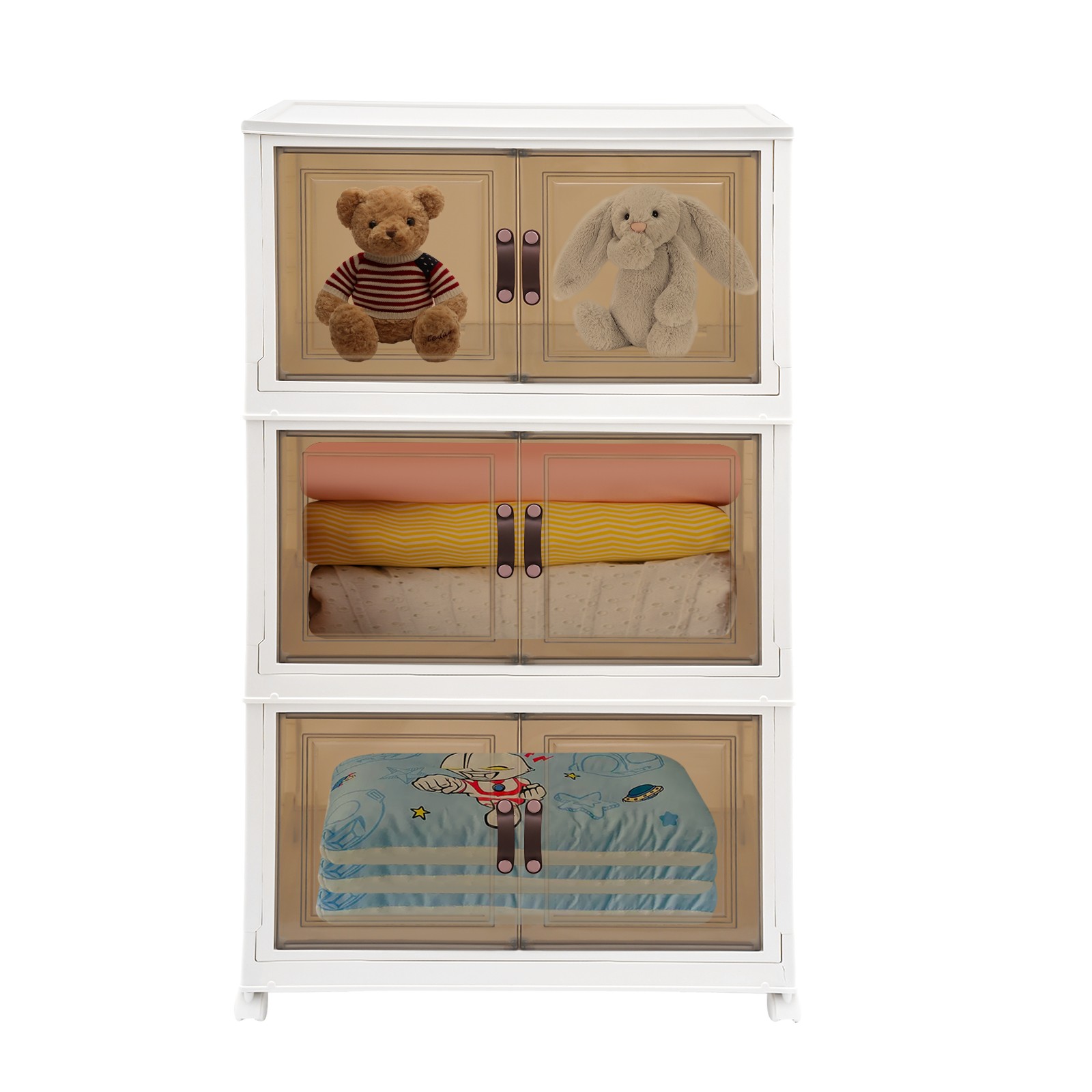 3-Tier Stackable Storage Bins with Lids & Wheels Foldable Closet Organizer Box