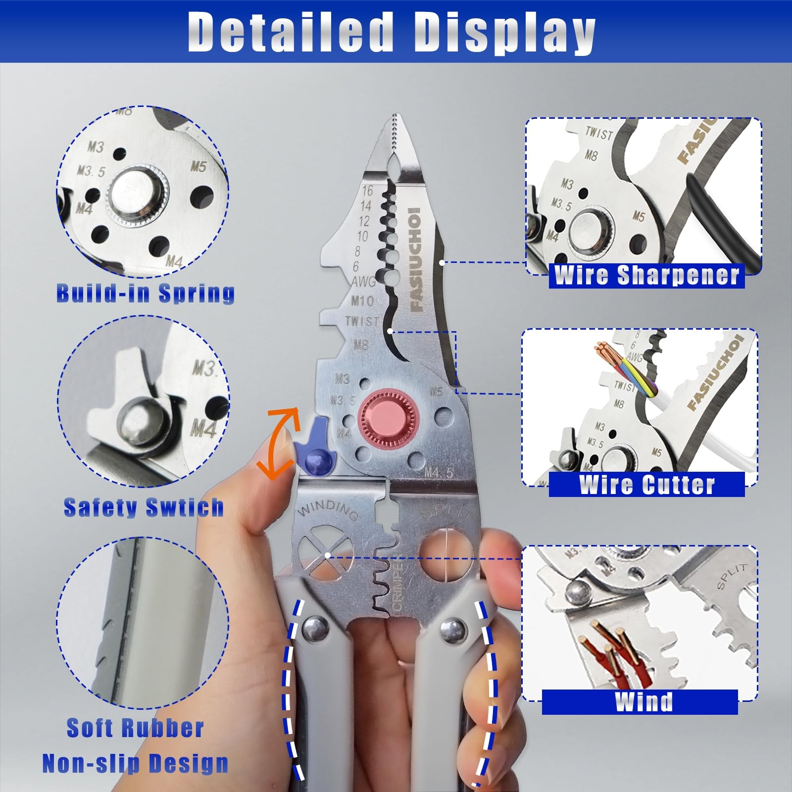 9 in 1 Multi Function Wire Stripper Cutter Crimper Electrical Tool Grey
