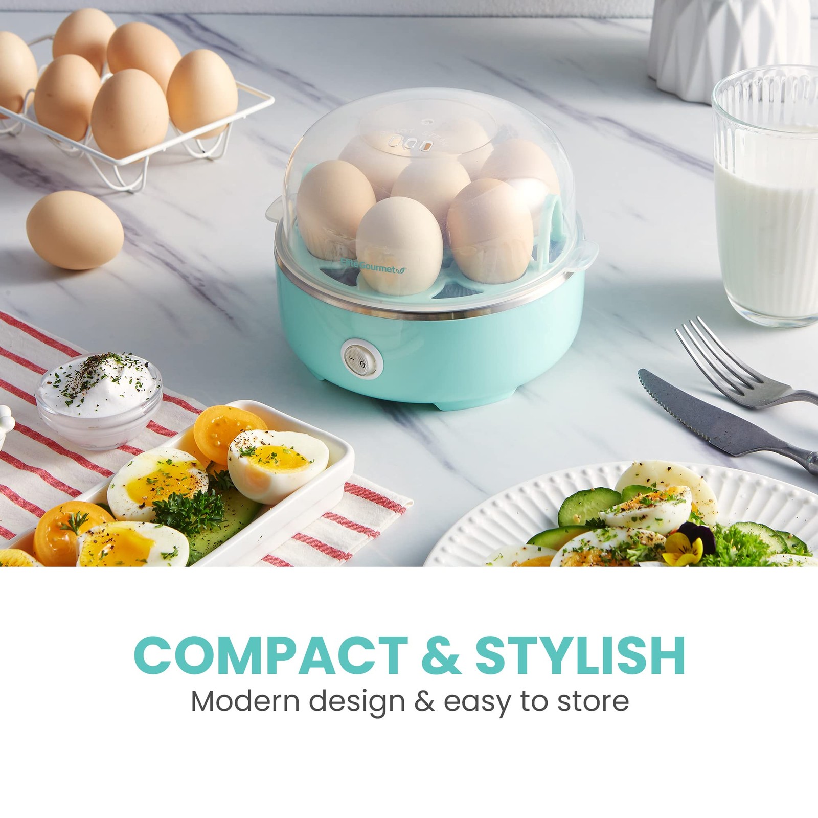Elite Gourmet EGC115M Easy Egg Cooker Electric 7-Egg 7 Egg, Retro Mint