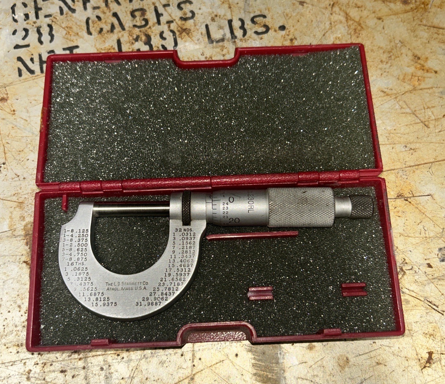 STARRETT 230RL MICROMETER 0-1" RANGE, .0001" GRADUATIONS, INCLUDES CASE