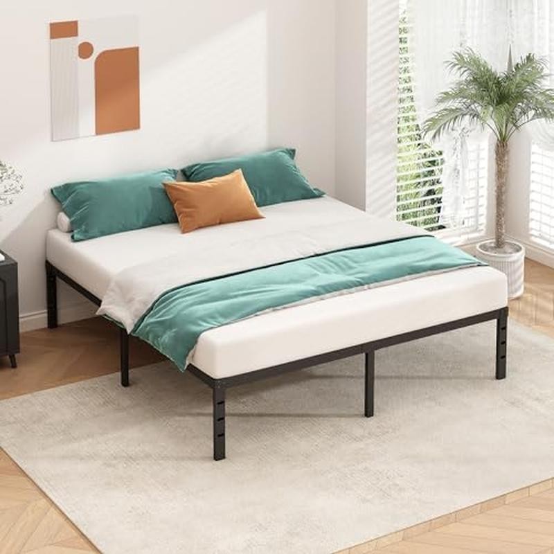 King Metal Platform Bed Frame Sturdy Support Easy Assembly Squeak Resistant New