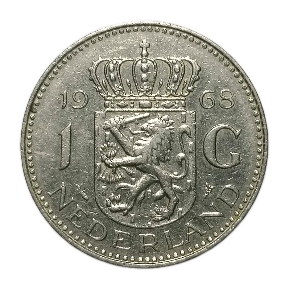 1968 Netherlands 1 Gulden – Queen Juliana – Nickel Coin – KM#184a  J97