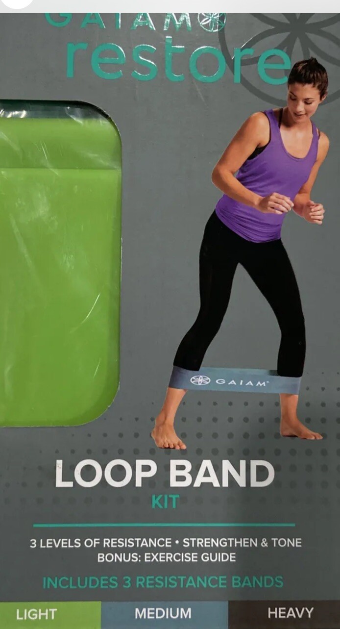 Gaiam Restore Loop Band Kit w/ 3 Levels of Resistance. Includes 3 Bands & Guide