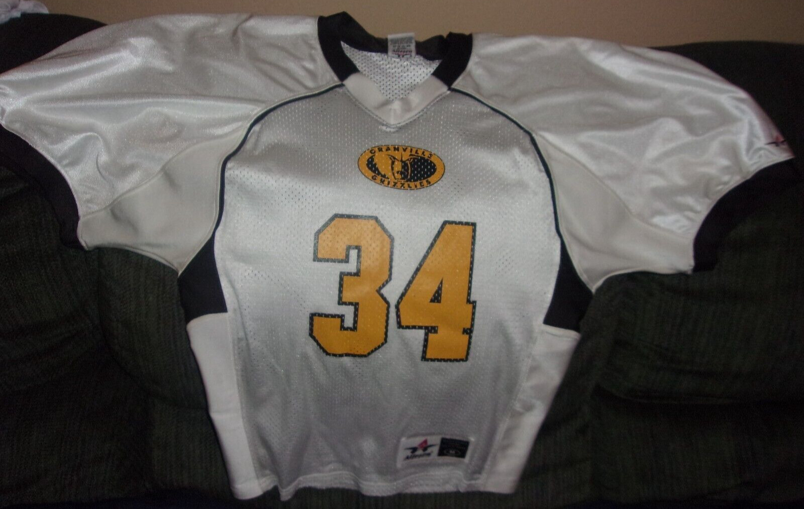 GRANVILLE GRIZZLIES FOOTBALL JERSEY Alleson Athletic white #34 YOUTH MED dealer