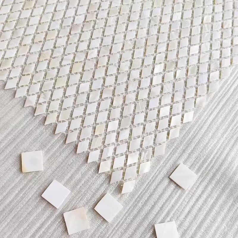 Natural Shell Mosaic Rhombus Black Mother of Pearl Backsplash Diamond Wall Tiles