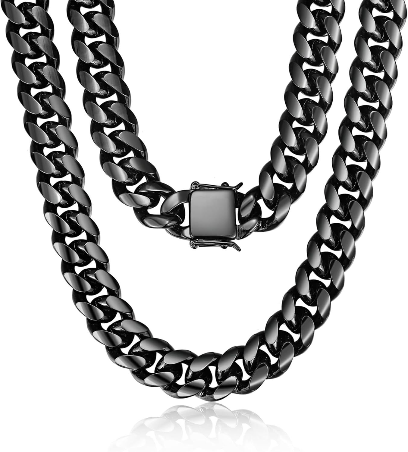 Miami Cuban Link Chain for Men 15Mm Black Stainless Steel Curb Necklace, Hip Hop