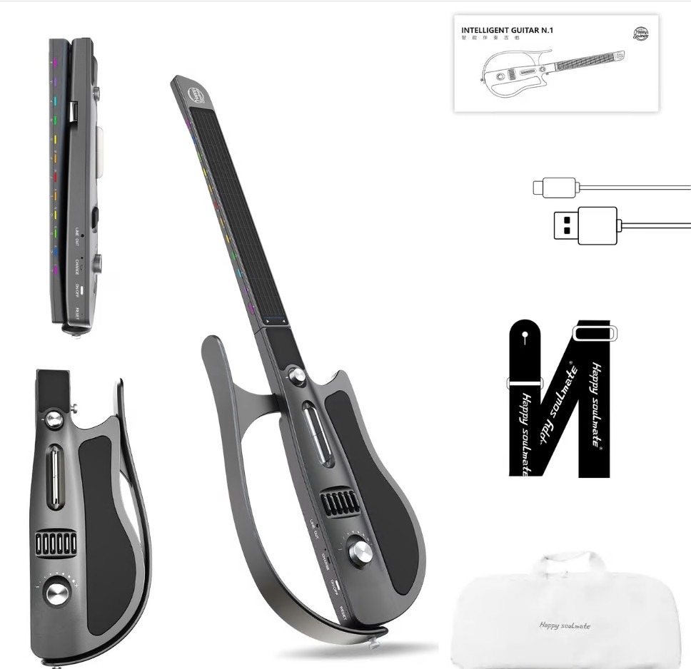 Fusion Accompany Guitar 3.5mm & Drum Machine Intelligent Stringless Guitar Black