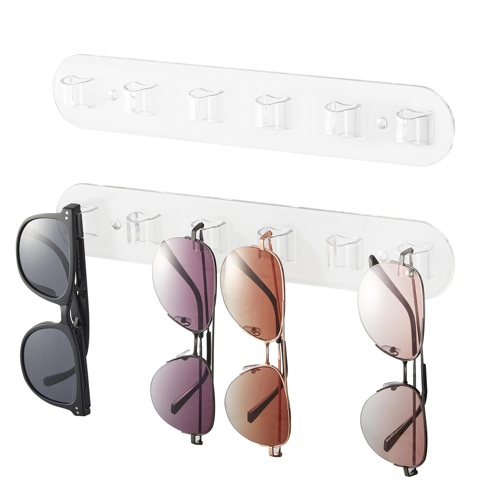 2 Pack 6 Slots Wall Glasses Holder Acrylic Sunglasses Rack Display Stand