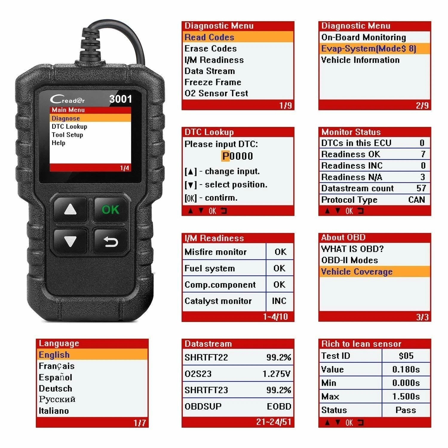 LAUNCH CR3001 Automotive OBD2 Scanner full OBD Code Reader Car Diagnostic Tool