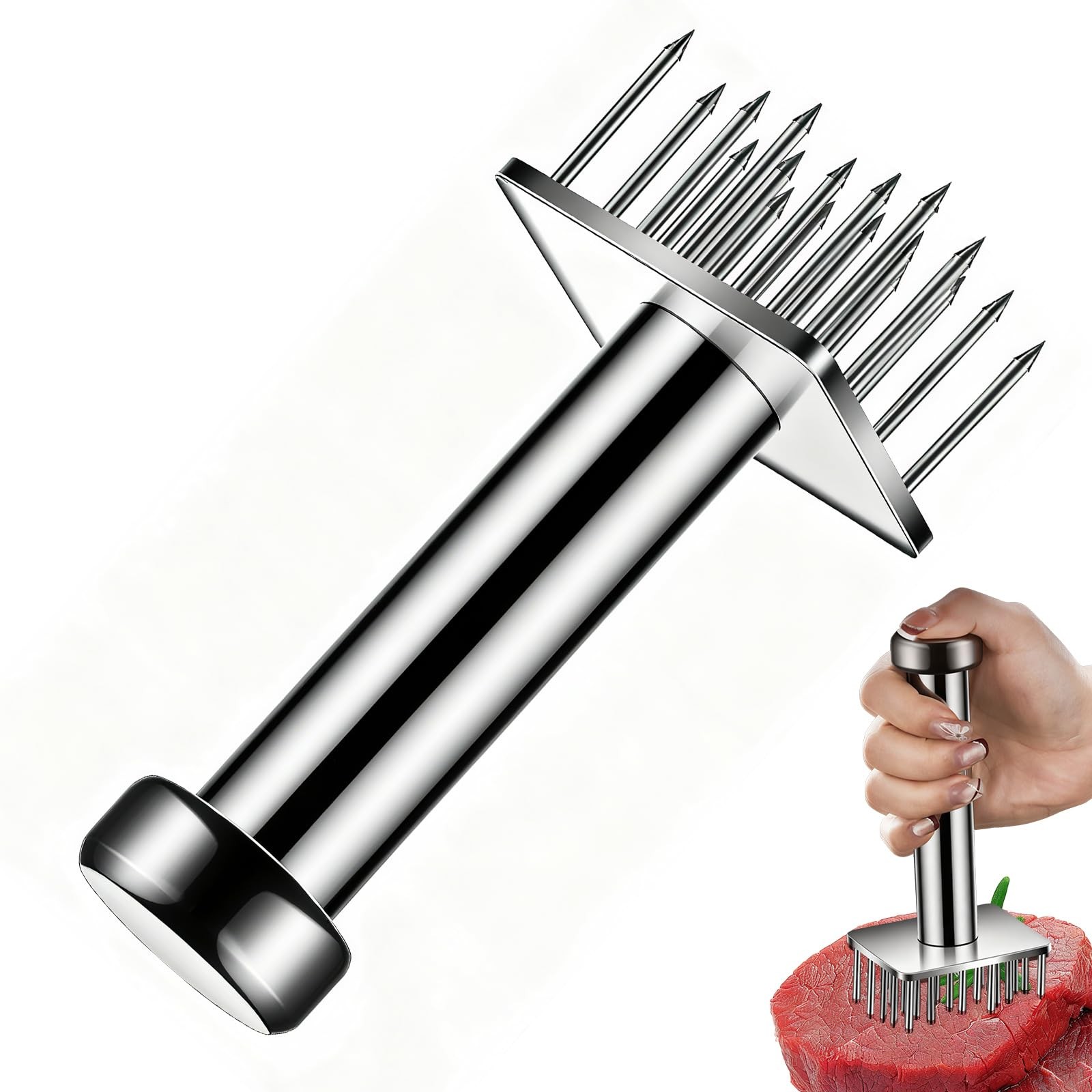 304 Stainless Steel Meat Tenderizer with 18 Sharp Needles - Ideal for Tenderi...