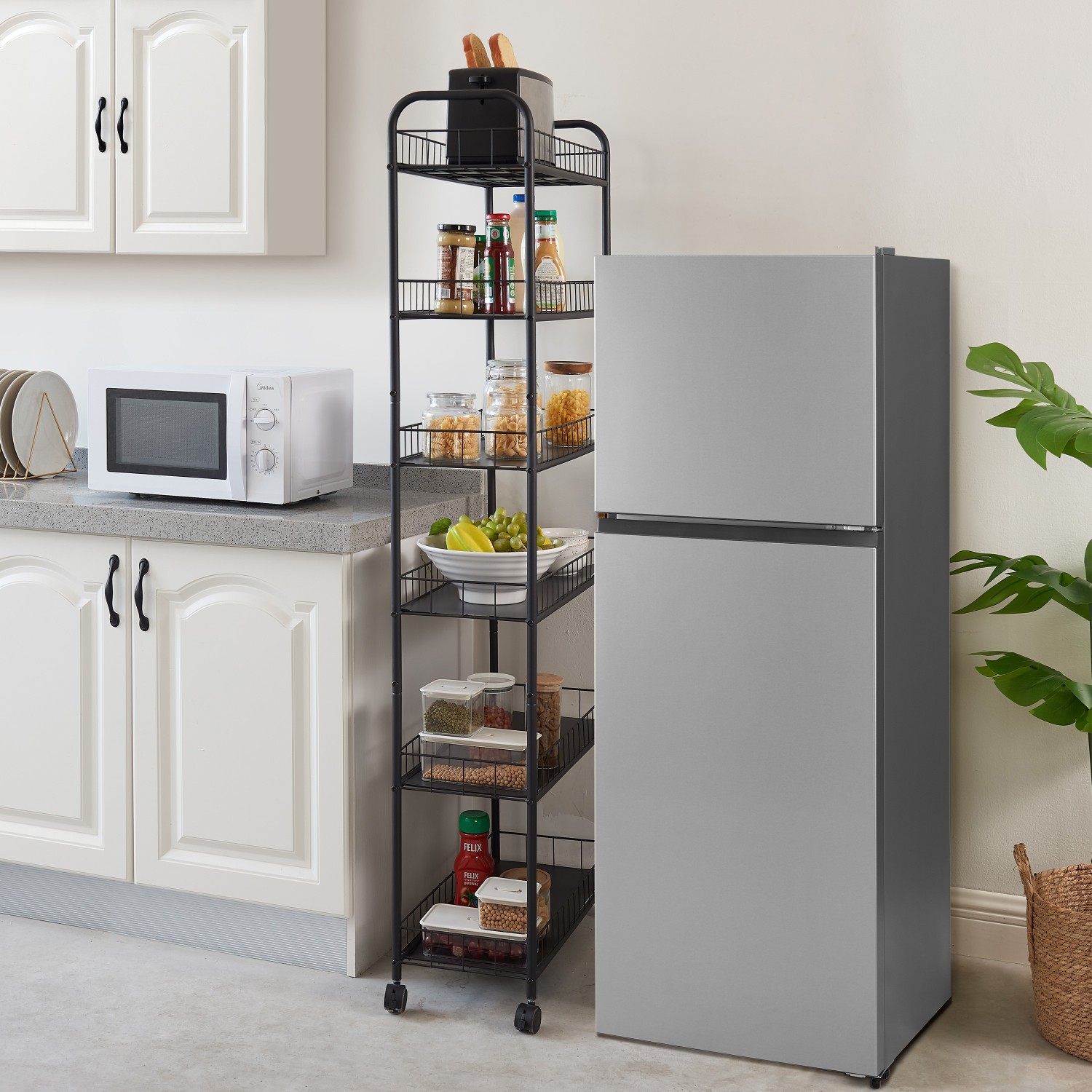 6-Tier Rolling Cart Gap Kitchen Slim Slide Out Storage Tower Rack with Wheels