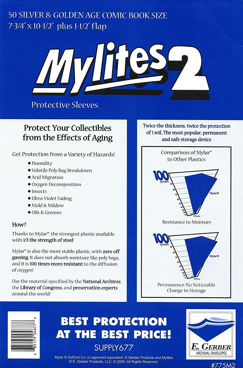 50 Mylites 2 775M2 Comic Bags E Gerber Silver & Golden Age Protective Sleeves