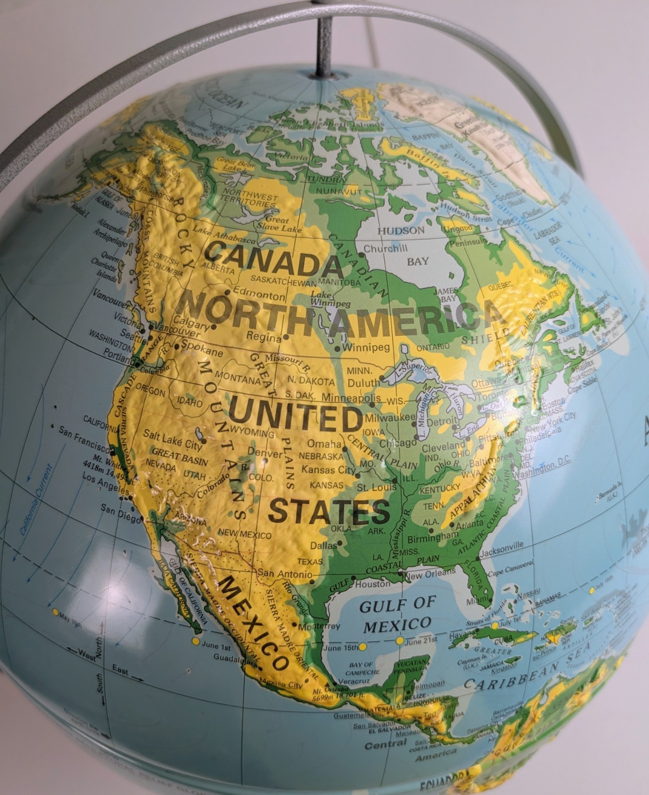 Vintage 16" Nystrom Sculptural Relief Globe Raised Terrain Metal Stand 1990s