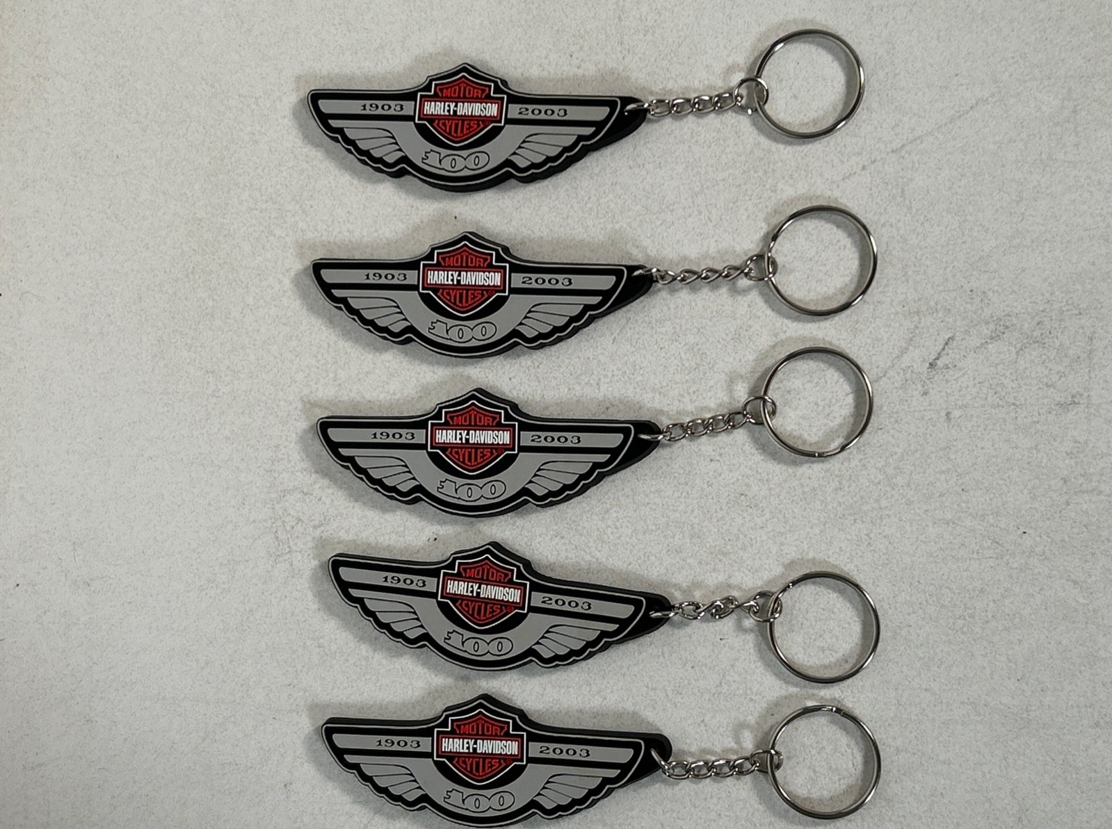 Lot Of 5 Harley Davidson 1903-2003 100th Anniversary B&S Wings keychain fob
