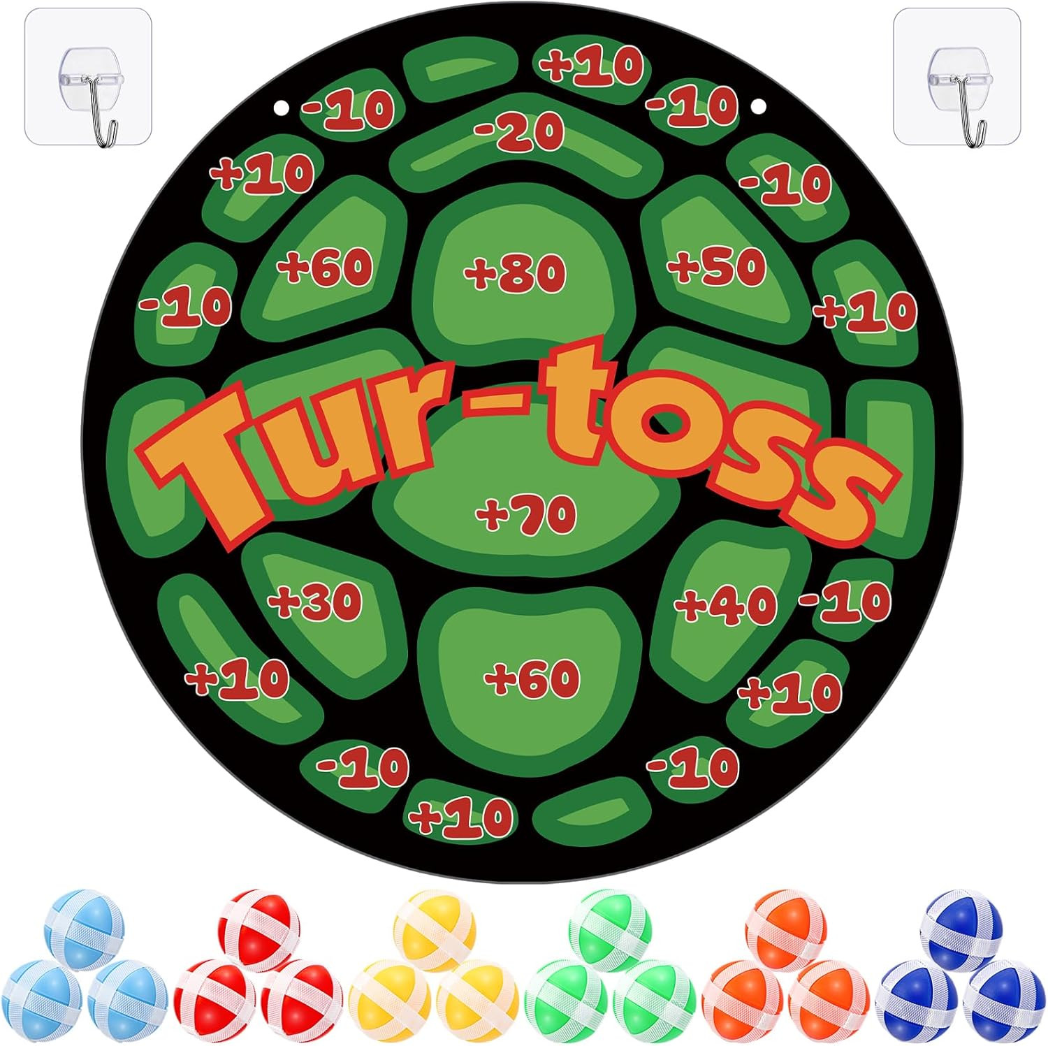 Turtle Party Game Favors 24X24 Turtle Dart Board with 18 Sticky Balls Toys Pizza