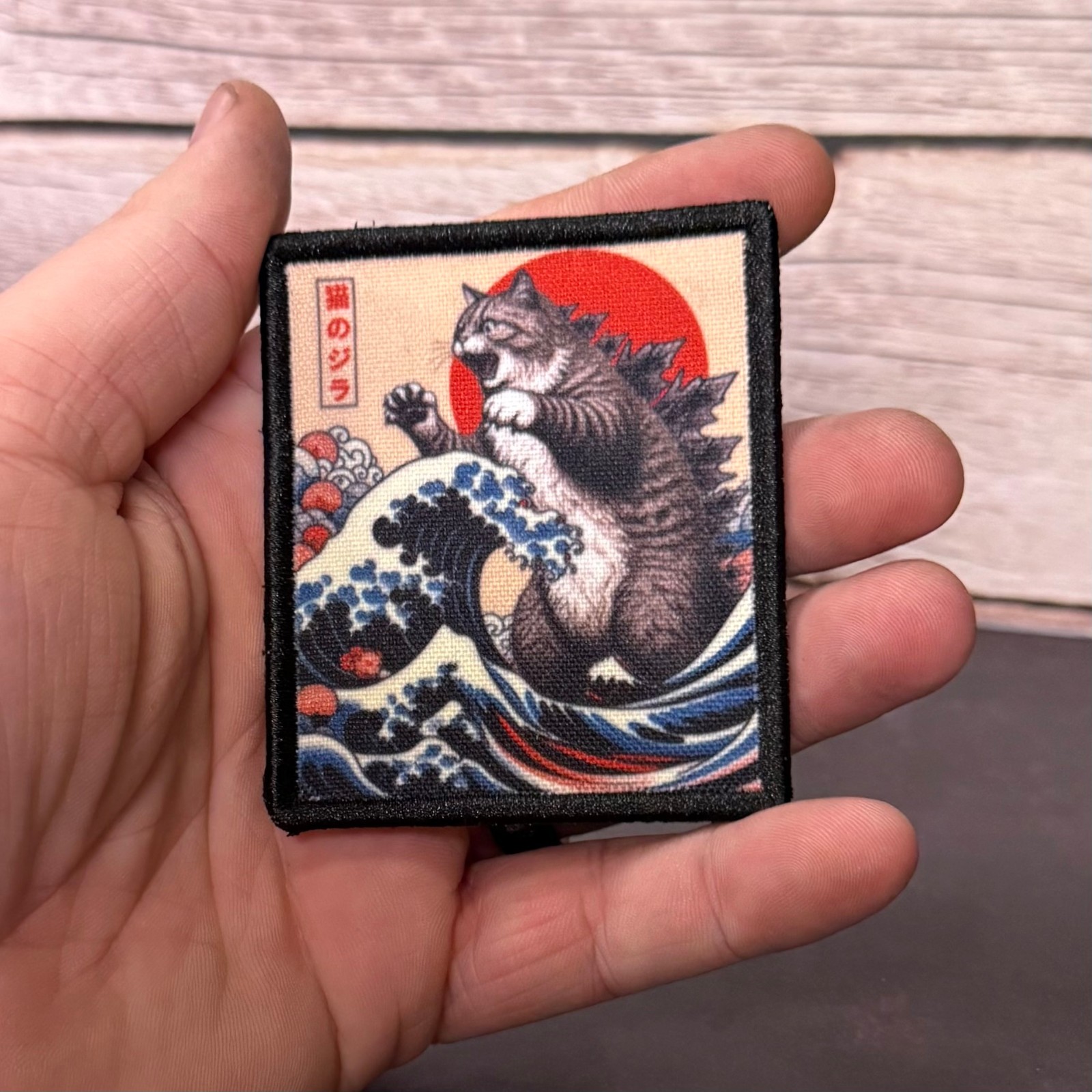 Catzilla Funny Morale Patch, 2.5x3" Japan Anime | VELCRO® Brand Hook Fastener