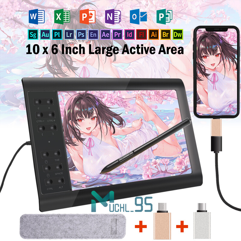 Digital Graphic Drawing Tablet w/ Battery-free Pen for Mac, Windows PC & Android