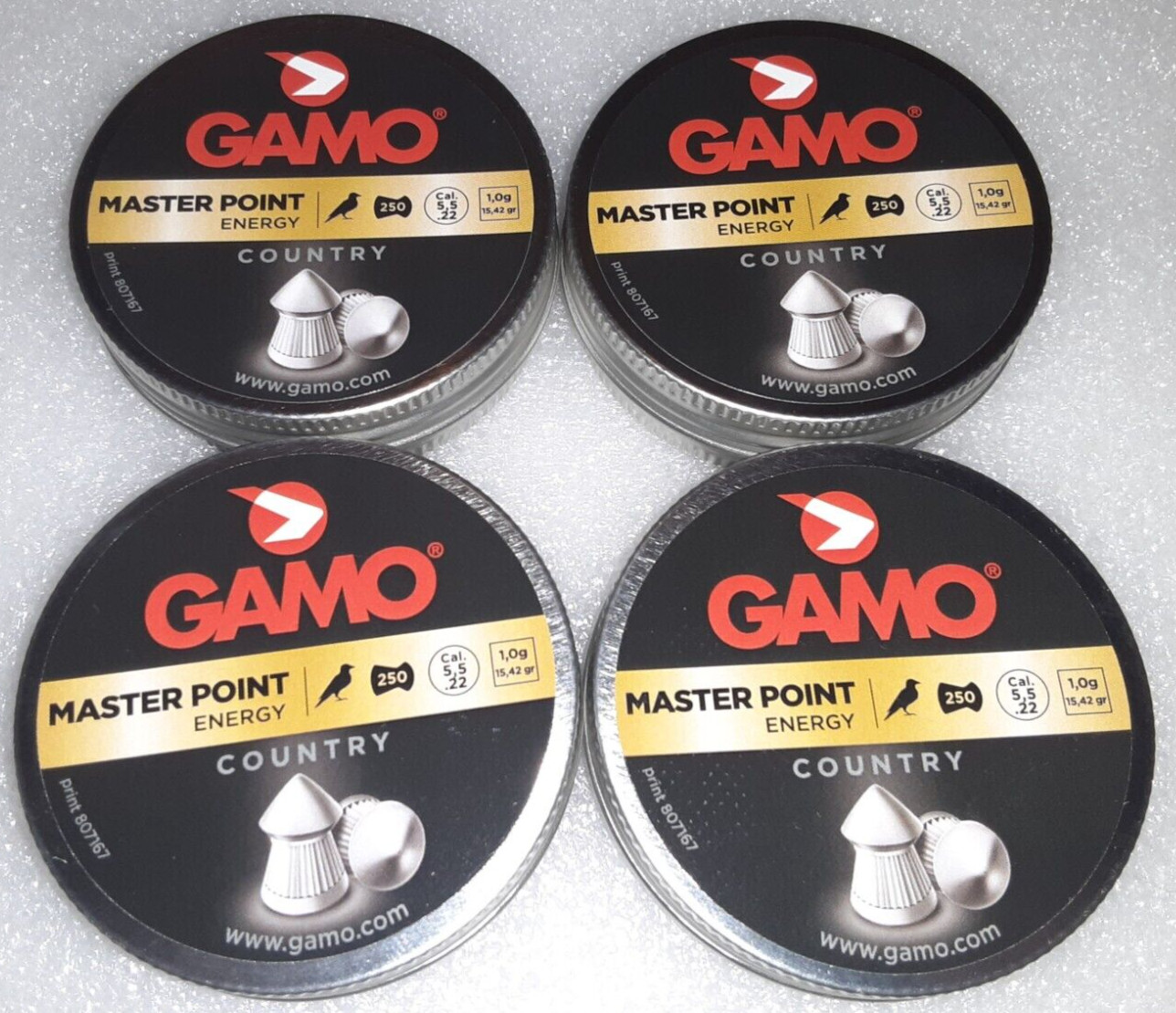 GAMO MASTER POINT ENERGY COUNTRY .22 CALIBER PELLETS 1000 Count 15.43 gr POINTED