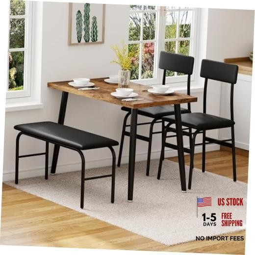 Dining Table Set for 4, Kitchen Table with Upholstered Bench and 2 Chairs,