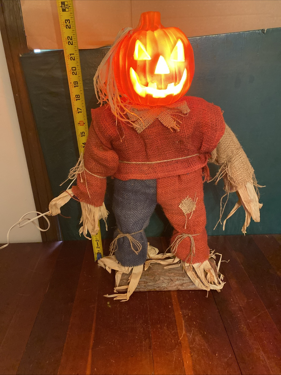 Vtg Retro Lighted Halloween Scarecrow Pumpkin Head 24” Ht  Day Of The Dead READ