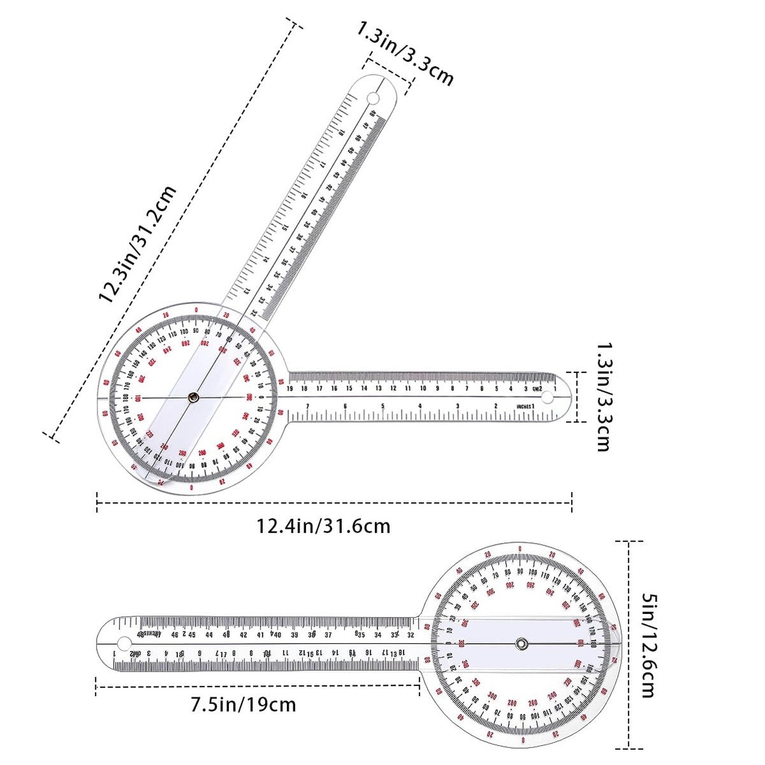 Goniometer 12 inch, Transparent Orthopedic Angle Ruler Plastic Goniometer, 36...