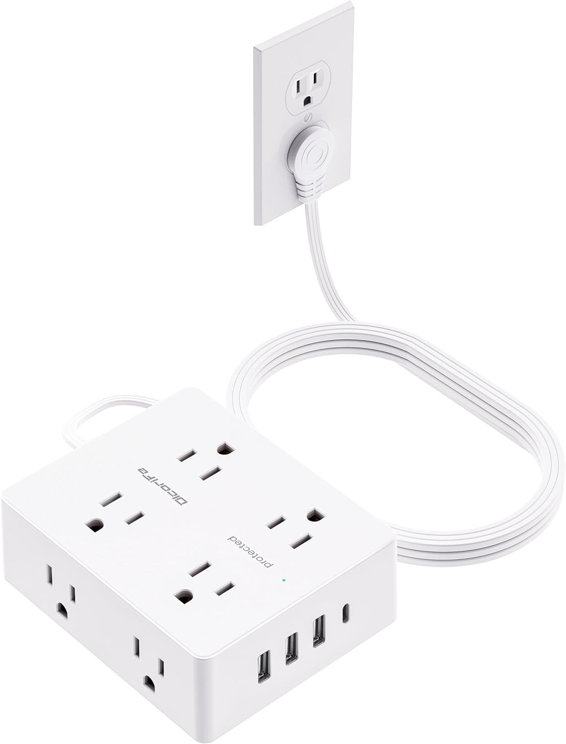 10 Ft Cord Surge Protector Power Strip 8 Outlets 4 USB Ports College Dorm Room
