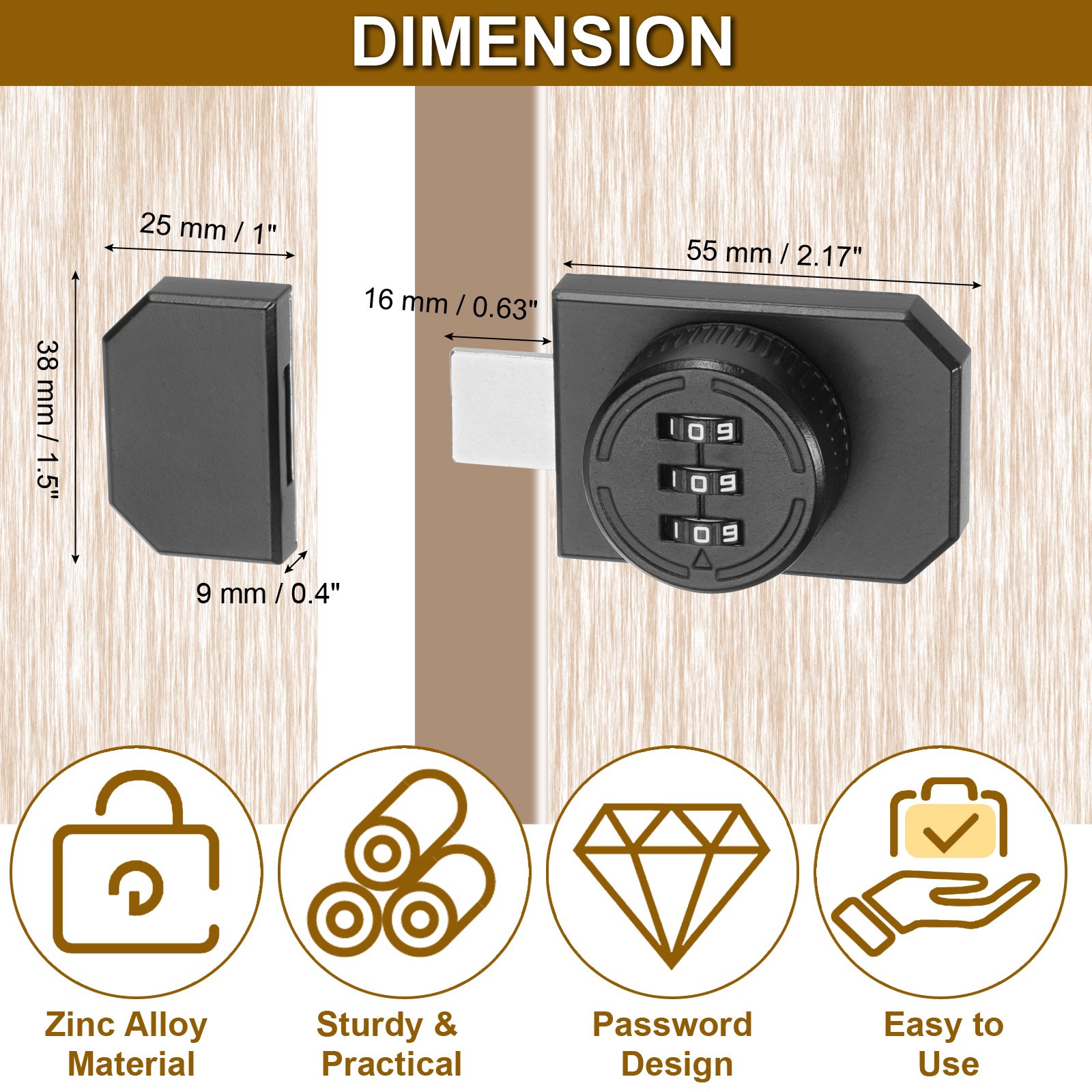 2 Pcs Black Cabinet Combination Adhesive Lock for Brand