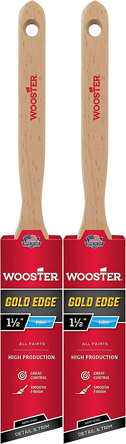 Wooster 1.5" Gold Edge Semi-Oval Angle Sash Paintbrush 2-Pack, 5236-1.5-2PK