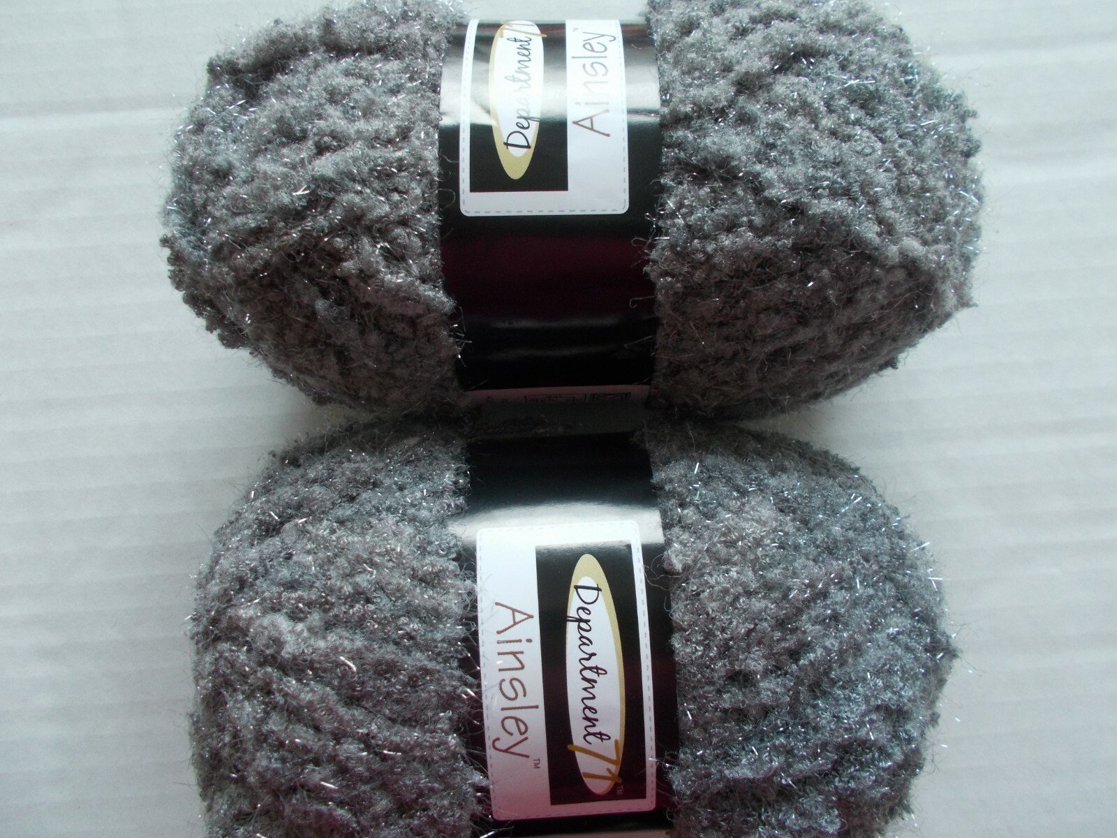 Department 71 Ainsley sparkly plush yarn, Frost (gray), lot of 2 (120 yds each)