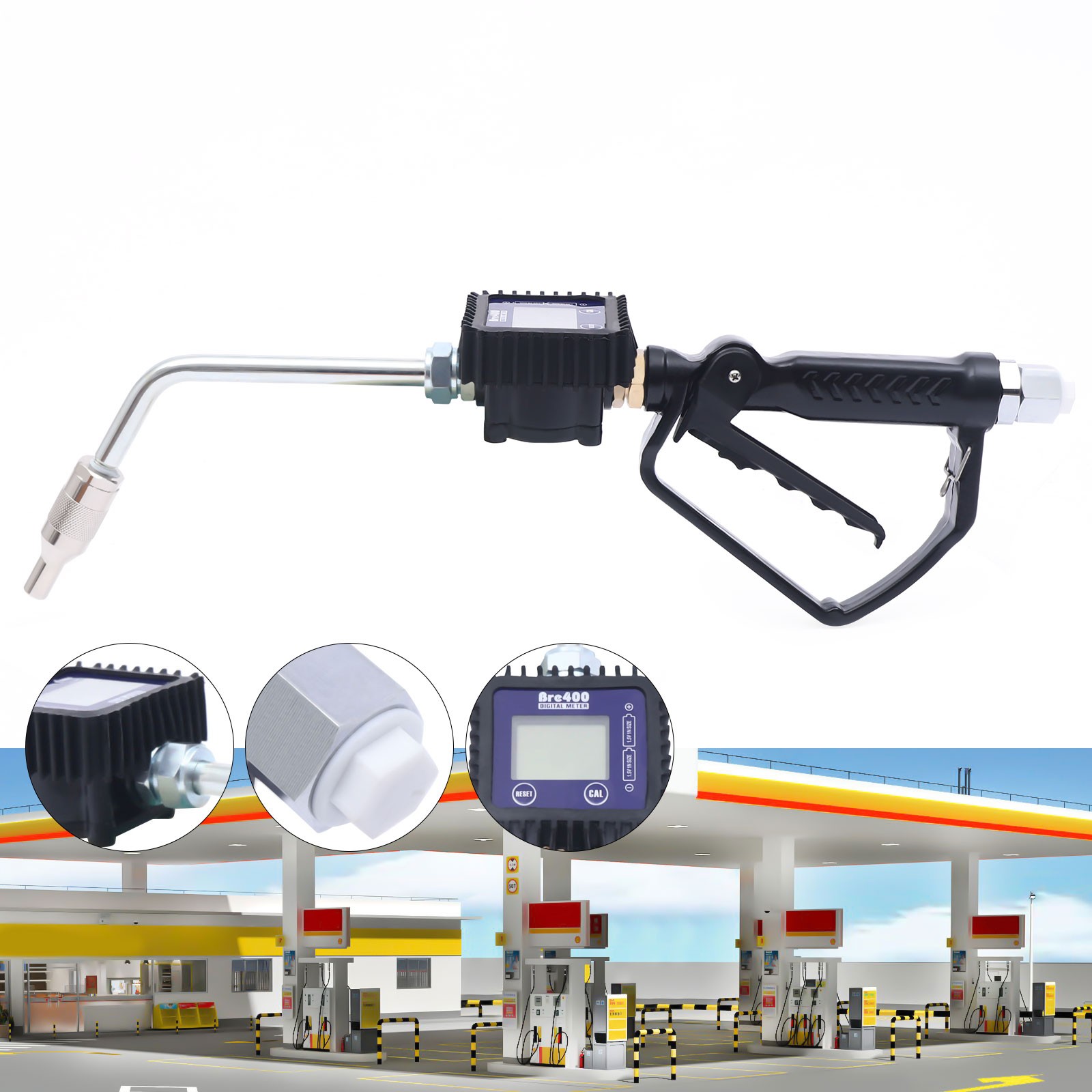 Digital Petrol Oil Fluid Dispenser Pump Metering Oil Gun W/ Toothed Handle