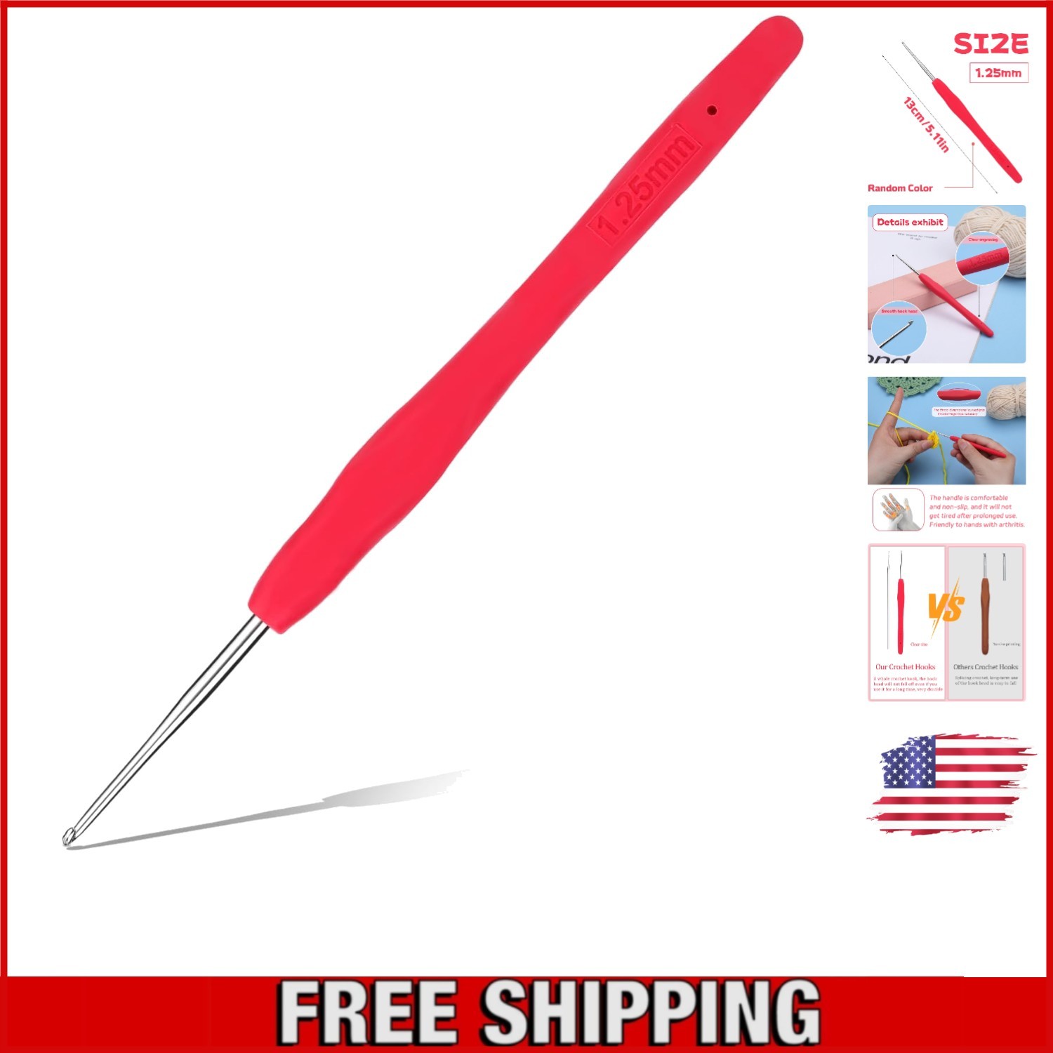 1.25 mm Ergonomic Crochet Hook for Comfort and Precision - Perfect for Beginners