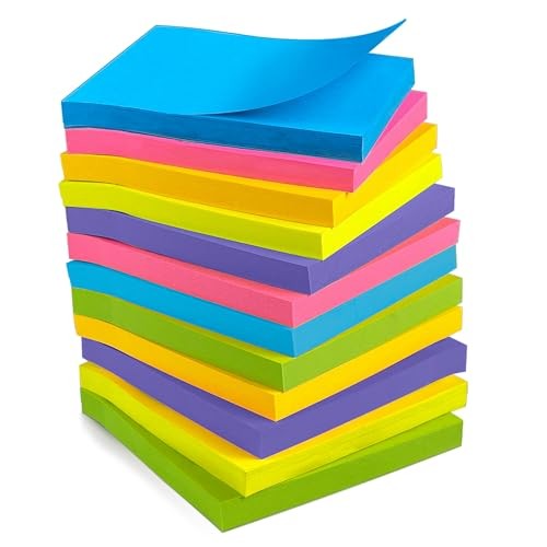 Sticky Notes - 12 Pads, 3”x3” - Colorful Self-Stick Post Notes Bulk - Square