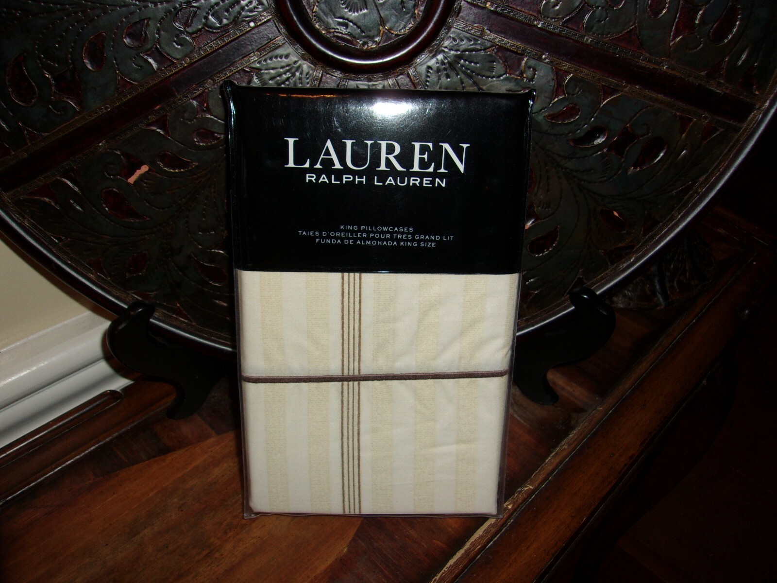 NIP Ralph Lauren Allie Stripe Cream Flax King Pillowcases