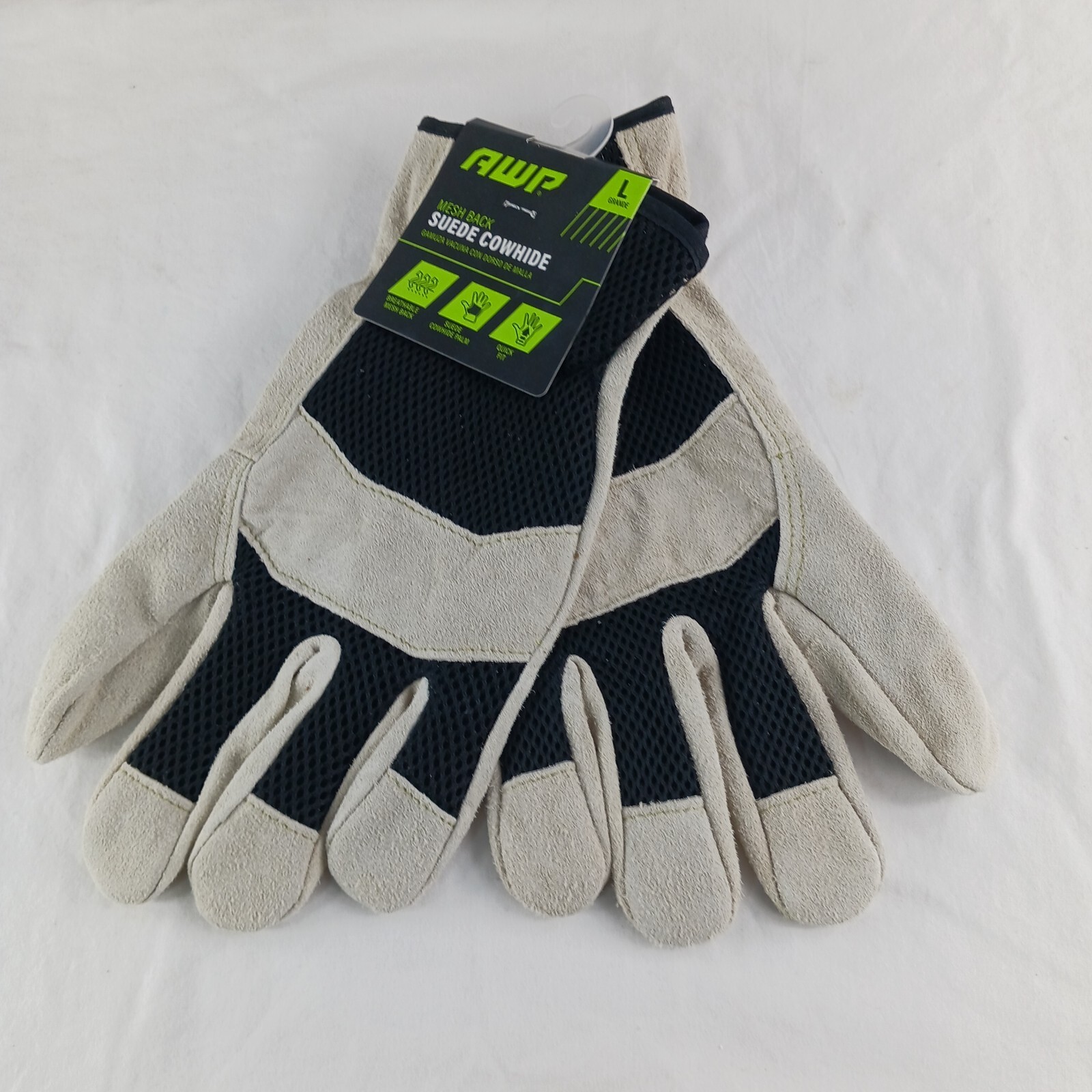 AWP Mesh Back Suede Cowhide Palm Men Gloves Large Breathable Black Quick Fit