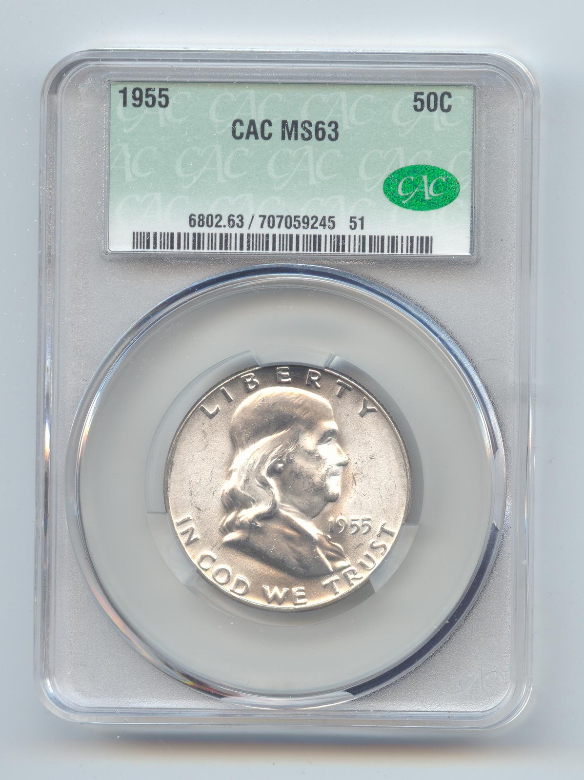 1955 Franklin Half Dollar, CAC MS-63