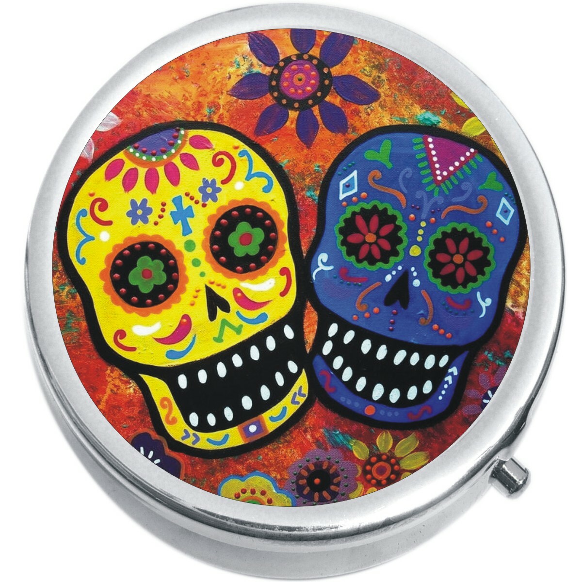 Sugar Skulls Colorful Medicine Vitamin Pill Box