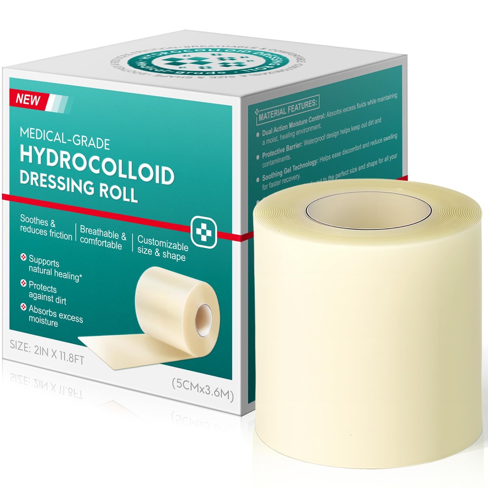 Hydrocolloid Roll 2in*11.8ft, Hydrocolloid Bandages for Wound Care, Flexible ...