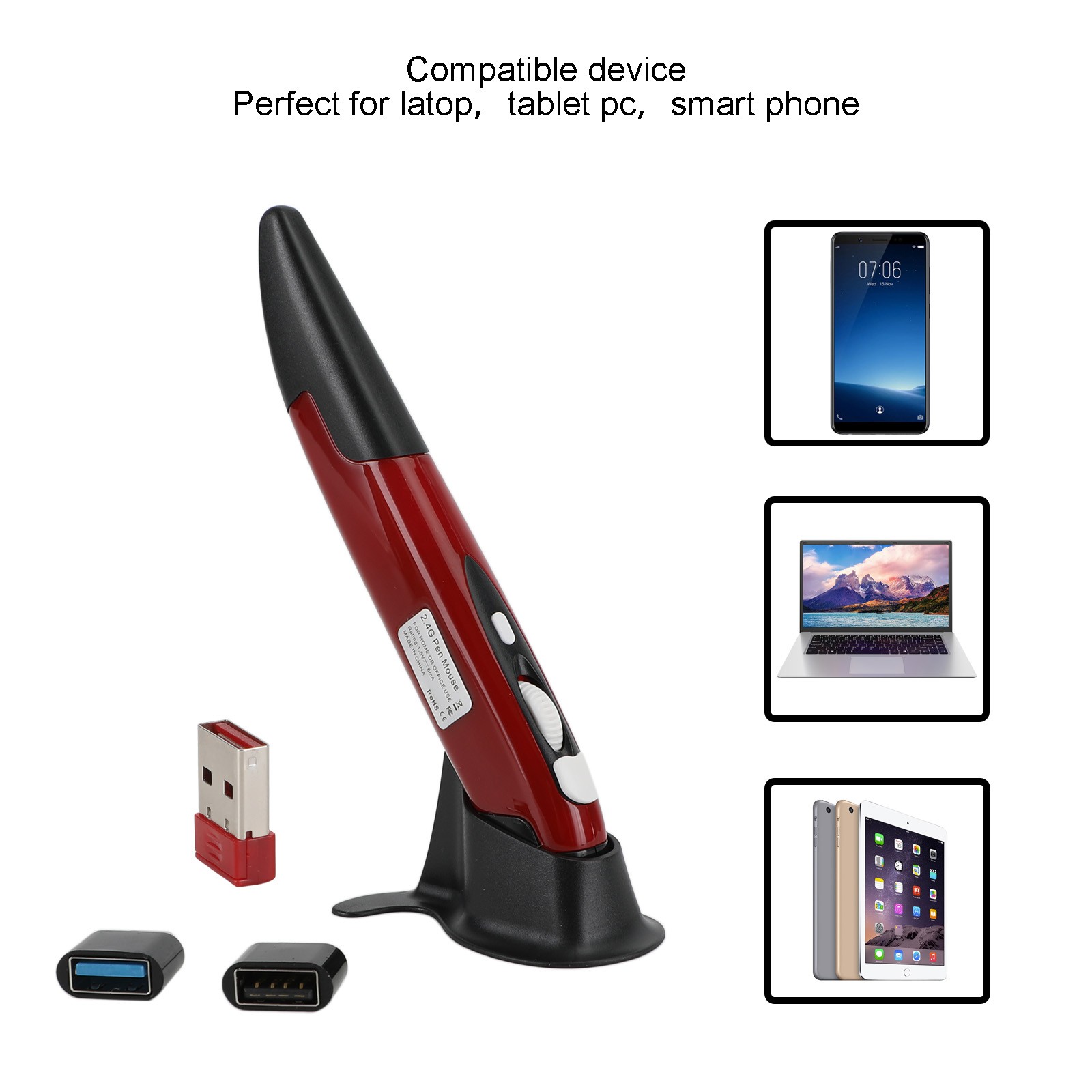Adjustable DPI 2.4G USB Portable Handheld Wireless Optical Trackball Pen Mouse