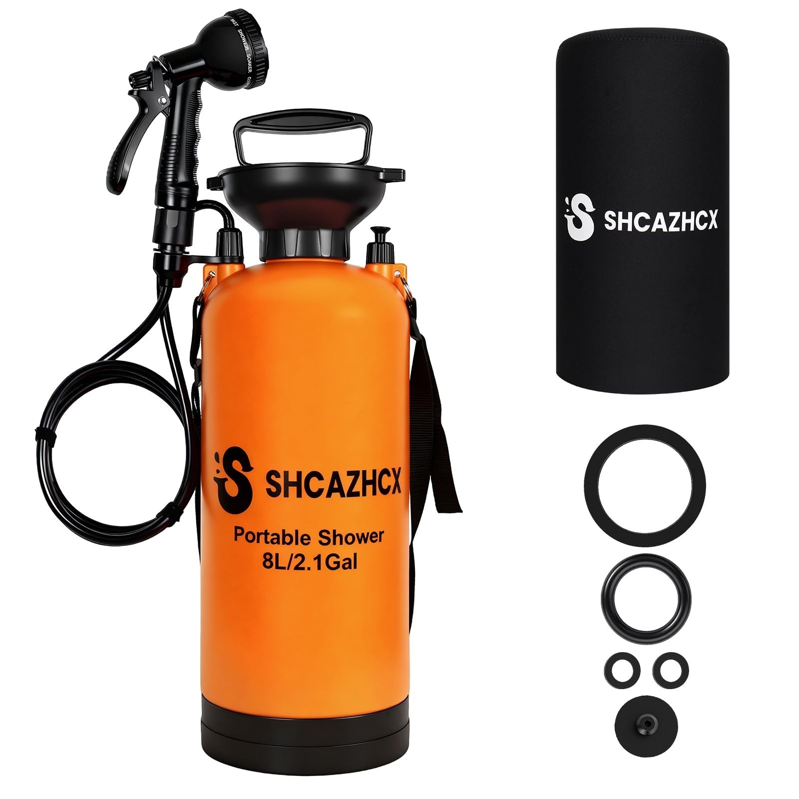 2.1 Gallon/8L Portable Shower, 10 Spray Modes, No Power Needed, Insulated Sle...