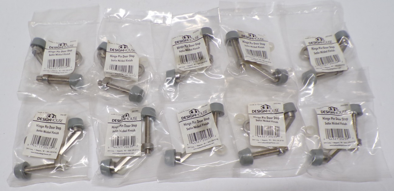 Lot of 10 DesignHouse Hinge Pin Door Stops Satin Nickel Finish 202390