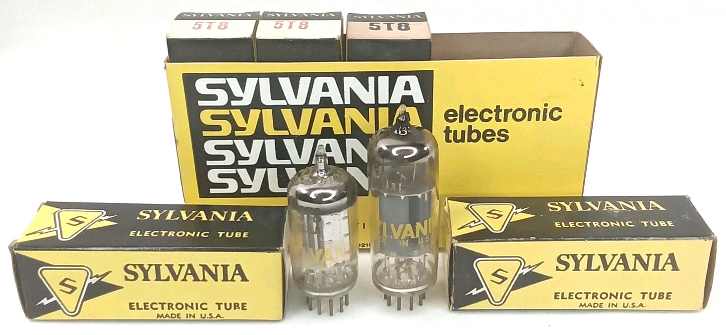 Vintage Sylvania 5T8 & 8LC8 Electron Vacuum Tube Set Of 5 In Original Box 1950s
