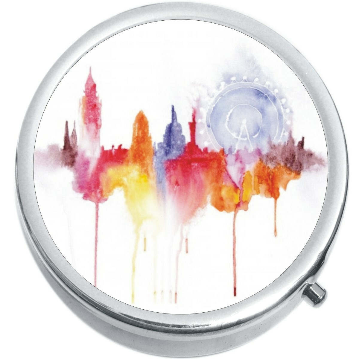 Watercolor London Skyline Medicine Pill Box