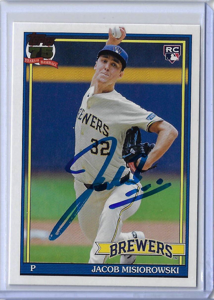 Jacob Misiorowski Autographed 2026 Topps Series 1 T91-74 Rookie Card BREWERS ACE